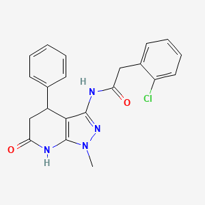 molecular formula C21H19ClN4O2 B2368009 2-(2-chlorophenyl)-N-(1-methyl-6-oxo-4-phenyl-4,5,6,7-tetrahydro-1H-pyrazolo[3,4-b]pyridin-3-yl)acetamide CAS No. 1169984-01-3