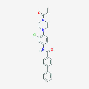 molecular formula C26H26ClN3O2 B236801 N-[3-chloro-4-(4-propanoylpiperazin-1-yl)phenyl]biphenyl-4-carboxamide 