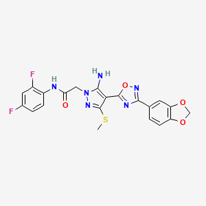 molecular formula C21H16F2N6O4S B2368018 2-(5-amino-4-(3-(benzo[d][1,3]dioxol-5-yl)-1,2,4-oxadiazol-5-yl)-3-(methylthio)-1H-pyrazol-1-yl)-N-(2,4-difluorophenyl)acetamide CAS No. 1019098-58-8