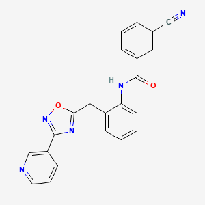 molecular formula C22H15N5O2 B2368019 3-cyano-N-(2-((3-(pyridin-3-yl)-1,2,4-oxadiazol-5-yl)methyl)phenyl)benzamide CAS No. 1797962-78-7