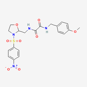 N1-(4-methoxybenzyl)-N2-((3-((4-nitrophenyl)sulfonyl)oxazolidin-2-yl)methyl)oxalamide
