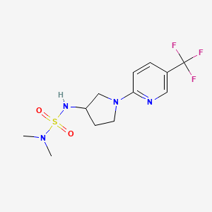 molecular formula C12H17F3N4O2S B2368044 2-[3-(二甲基磺酰胺基)吡咯烷-1-基]-5-(三氟甲基)吡啶 CAS No. 1798541-69-1