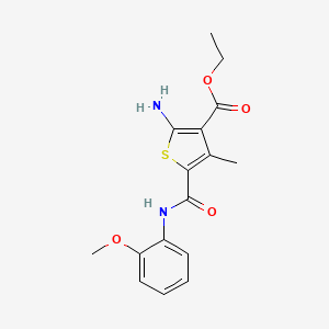 molecular formula C16H18N2O4S B2368055 Ethyl 2-amino-5-[(2-methoxyphenyl)carbamoyl]-4-methylthiophene-3-carboxylate CAS No. 332867-79-5