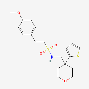 2-(4-methoxyphenyl)-N-((4-(thiophen-2-yl)tetrahydro-2H-pyran-4-yl)methyl)ethanesulfonamide