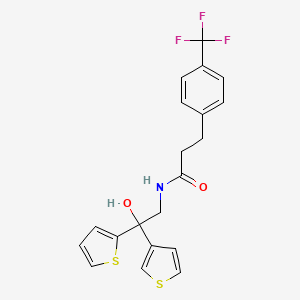 molecular formula C20H18F3NO2S2 B2368081 N-(2-hydroxy-2-(thiophen-2-yl)-2-(thiophen-3-yl)ethyl)-3-(4-(trifluoromethyl)phenyl)propanamide CAS No. 2034482-90-9