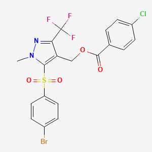 molecular formula C19H13BrClF3N2O4S B2368082 [5-[(4-bromophenyl)sulfonyl]-1-methyl-3-(trifluoromethyl)-1H-pyrazol-4-yl]methyl 4-chlorobenzenecarboxylate CAS No. 318239-68-8