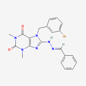 molecular formula C21H19BrN6O2 B2368117 (E)-8-(2-苄叉亚氨基)-7-(3-溴苄基)-1,3-二甲基-1H-嘌呤-2,6(3H,7H)-二酮 CAS No. 685106-28-9