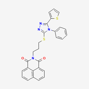 molecular formula C27H20N4O2S2 B2368130 2-[3-[(4-Phenyl-5-thiophen-2-yl-1,2,4-triazol-3-yl)sulfanyl]propyl]benzo[de]isoquinoline-1,3-dione CAS No. 690249-67-3
