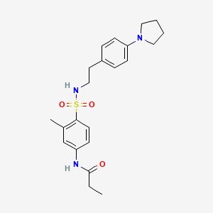 molecular formula C22H29N3O3S B2368147 N-(3-methyl-4-(N-(4-(pyrrolidin-1-yl)phenethyl)sulfamoyl)phenyl)propionamide CAS No. 953943-25-4