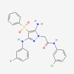2-(5-amino-3-((3-fluorophenyl)amino)-4-(phenylsulfonyl)-1H-pyrazol-1-yl)-N-(3-chlorophenyl)acetamide