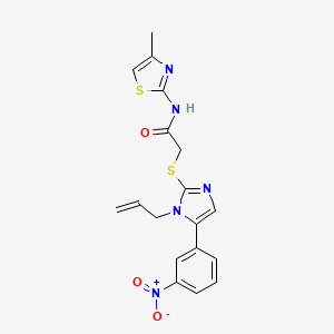 molecular formula C18H17N5O3S2 B2368156 2-((1-烯丙基-5-(3-硝基苯基)-1H-咪唑-2-基)硫代)-N-(4-甲基噻唑-2-基)乙酰胺 CAS No. 1235383-90-0