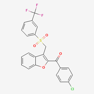 molecular formula C23H14ClF3O4S B2368170 (4-Chlorophenyl)[3-({[3-(trifluoromethyl)phenyl]sulfonyl}methyl)-1-benzofuran-2-yl]methanone CAS No. 338411-53-3