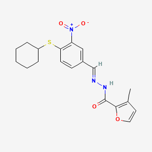 molecular formula C19H21N3O4S B2368179 N'-[(1E)-[4-(环己基硫烷基)-3-硝基苯基]亚甲基]-3-甲基呋喃-2-甲酰肼 CAS No. 329778-09-8
