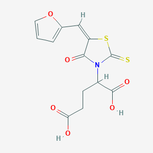 molecular formula C13H11NO6S2 B2368185 (E)-2-(5-(呋喃-2-基亚甲基)-4-氧代-2-硫代噻唑烷-3-基)戊二酸 CAS No. 853904-01-5
