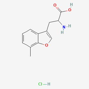 molecular formula C12H14ClNO3 B2368186 2-Amino-3-(7-methyl-1-benzofuran-3-yl)propanoic acid;hydrochloride CAS No. 2361635-04-1