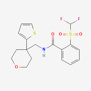 molecular formula C18H19F2NO4S2 B2368205 2-((difluoromethyl)sulfonyl)-N-((4-(thiophen-2-yl)tetrahydro-2H-pyran-4-yl)methyl)benzamide CAS No. 1797075-57-0