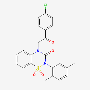 molecular formula C23H19ClN2O4S B2368208 4-(2-(4-chlorophenyl)-2-oxoethyl)-2-(2,5-dimethylphenyl)-2H-benzo[e][1,2,4]thiadiazin-3(4H)-one 1,1-dioxide CAS No. 895650-32-5