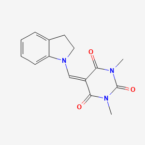 molecular formula C15H15N3O3 B2368210 5-(Indolinylmethylene)-1,3-dimethyl-1,3-dihydropyrimidine-2,4,6-trione CAS No. 675188-64-4