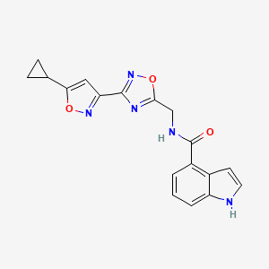 molecular formula C18H15N5O3 B2368226 N-((3-(5-cyclopropylisoxazol-3-yl)-1,2,4-oxadiazol-5-yl)methyl)-1H-indole-4-carboxamide CAS No. 1903044-72-3