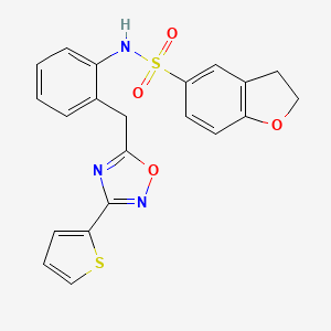 molecular formula C21H17N3O4S2 B2368234 N-(2-((3-(thiophen-2-yl)-1,2,4-oxadiazol-5-yl)methyl)phenyl)-2,3-dihydrobenzofuran-5-sulfonamide CAS No. 1706029-74-4