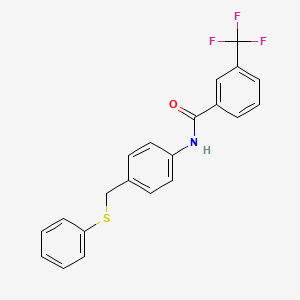 molecular formula C21H16F3NOS B2368241 N-{4-[(phenylsulfanyl)methyl]phenyl}-3-(trifluoromethyl)benzenecarboxamide CAS No. 321431-72-5