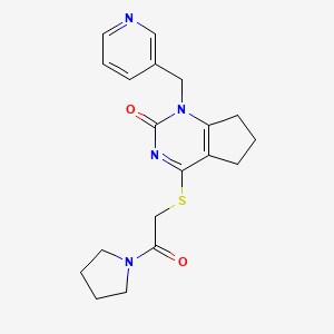 molecular formula C19H22N4O2S B2368294 4-(2-oxo-2-pyrrolidin-1-ylethyl)sulfanyl-1-(pyridin-3-ylmethyl)-6,7-dihydro-5H-cyclopenta[d]pyrimidin-2-one CAS No. 946244-46-8