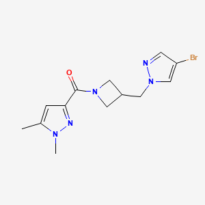 molecular formula C13H16BrN5O B2368297 [3-[(4-溴吡唑-1-基)甲基]氮杂环丁-1-基]-(1,5-二甲基吡唑-3-基)甲苯酮 CAS No. 2415512-31-9