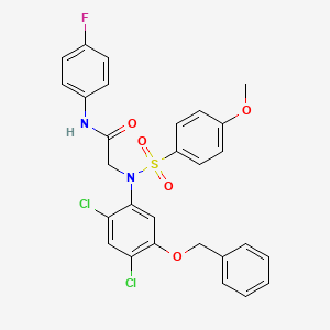 molecular formula C28H23Cl2FN2O5S B2368304 2-{5-(benzyloxy)-2,4-dichloro[(4-methoxyphenyl)sulfonyl]anilino}-N-(4-fluorophenyl)acetamide CAS No. 338961-77-6