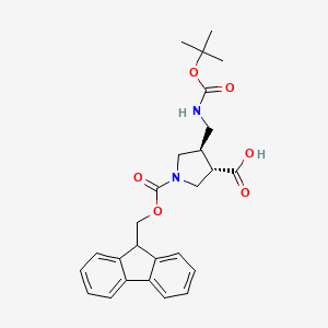 molecular formula C26H30N2O6 B2368305 (3S,4R)-1-(9H-Fluoren-9-ylmethoxycarbonyl)-4-[[(2-methylpropan-2-yl)oxycarbonylamino]methyl]pyrrolidine-3-carboxylic acid CAS No. 2307105-62-8