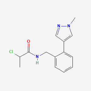molecular formula C14H16ClN3O B2368315 2-Chloro-N-[[2-(1-methylpyrazol-4-yl)phenyl]methyl]propanamide CAS No. 2411263-60-8