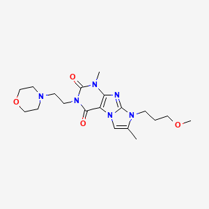 molecular formula C19H28N6O4 B2368336 8-(3-methoxypropyl)-1,7-dimethyl-3-(2-morpholinoethyl)-1H-imidazo[2,1-f]purine-2,4(3H,8H)-dione CAS No. 887215-94-3