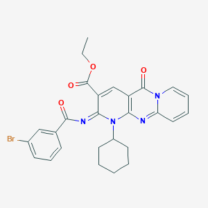 molecular formula C27H25BrN4O4 B2368354 (Z)-ethyl 2-((3-bromobenzoyl)imino)-1-cyclohexyl-5-oxo-2,5-dihydro-1H-dipyrido[1,2-a:2',3'-d]pyrimidine-3-carboxylate CAS No. 534579-23-2