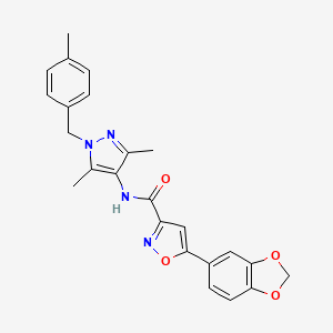 molecular formula C24H22N4O4 B2368371 5-(2H-1,3-benzodioxol-5-yl)-N-{3,5-dimethyl-1-[(4-methylphenyl)methyl]-1H-pyrazol-4-yl}-1,2-oxazole-3-carboxamide CAS No. 955868-91-4