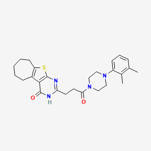 molecular formula C26H32N4O2S B2368379 2-(3-(4-(2,3-dimethylphenyl)piperazin-1-yl)-3-oxopropyl)-6,7,8,9-tetrahydro-3H-cyclohepta[4,5]thieno[2,3-d]pyrimidin-4(5H)-one CAS No. 950314-32-6