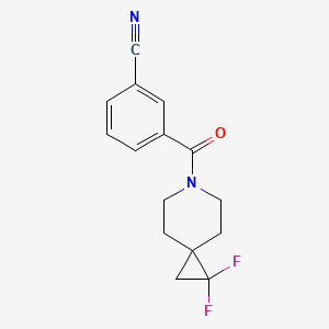 molecular formula C15H14F2N2O B2368385 3-{1,1-Difluoro-6-azaspiro[2.5]octane-6-carbonyl}benzonitrile CAS No. 2097861-30-6