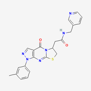 2-[6-(3-Methylphenyl)-2-oxo-10-thia-1,5,6,8-tetrazatricyclo[7.3.0.03,7]dodeca-3(7),4,8-trien-12-yl]-N-(pyridin-3-ylmethyl)acetamide