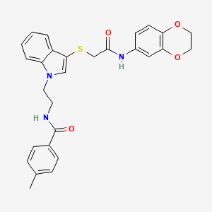 N-[2-[3-[2-(2,3-dihydro-1,4-benzodioxin-6-ylamino)-2-oxoethyl]sulfanylindol-1-yl]ethyl]-4-methylbenzamide