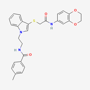 N-{2-[3-({[(2,3-dihydro-1,4-benzodioxin-6-yl)carbamoyl]methyl}sulfanyl)-1H-indol-1-yl]ethyl}-4-methylbenzamide