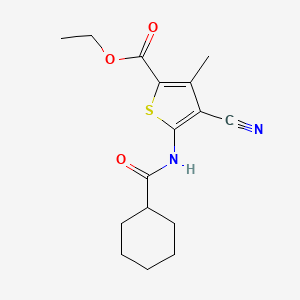 molecular formula C16H20N2O3S B2368423 Ethyl 4-cyano-5-(cyclohexanecarboxamido)-3-methylthiophene-2-carboxylate CAS No. 449177-14-4