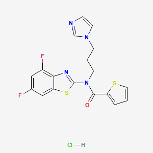 molecular formula C18H15ClF2N4OS2 B2368439 N-(3-(1H-咪唑-1-基)丙基)-N-(4,6-二氟苯并[d]噻唑-2-基)噻吩-2-甲酰胺盐酸盐 CAS No. 1215695-32-1