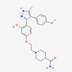 molecular formula C25H30N4O4 B2368445 1-(2-(3-hydroxy-4-(4-(4-methoxyphenyl)-5-methyl-1H-pyrazol-3-yl)phenoxy)ethyl)piperidine-4-carboxamide CAS No. 1093065-79-2