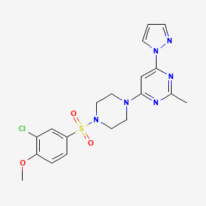 molecular formula C19H21ClN6O3S B2368453 4-(4-((3-chloro-4-methoxyphenyl)sulfonyl)piperazin-1-yl)-2-methyl-6-(1H-pyrazol-1-yl)pyrimidine CAS No. 1170490-54-6