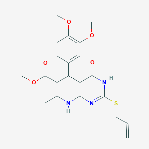 molecular formula C21H23N3O5S B2368458 Methyl 2-(allylthio)-5-(3,4-dimethoxyphenyl)-7-methyl-4-oxo-3,4,5,8-tetrahydropyrido[2,3-d]pyrimidine-6-carboxylate CAS No. 924100-41-4
