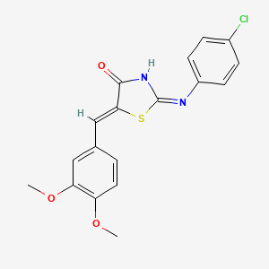 molecular formula C18H15ClN2O3S B2368487 (Z)-2-((4-chlorophenyl)amino)-5-(3,4-dimethoxybenzylidene)thiazol-4(5H)-one CAS No. 344946-07-2