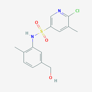 molecular formula C14H15ClN2O3S B2368490 6-Chloro-N-[5-(hydroxymethyl)-2-methylphenyl]-5-methylpyridine-3-sulfonamide CAS No. 1436268-36-8