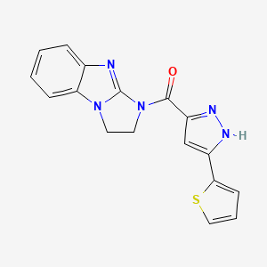 molecular formula C17H13N5OS B2368501 (2,3-ジヒドロ-1H-ベンゾ[d]イミダゾ[1,2-a]イミダゾール-1-イル)(5-(チオフェン-2-イル)-1H-ピラゾール-3-イル)メタノン CAS No. 1257863-06-1