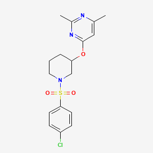 molecular formula C17H20ClN3O3S B2368520 4-((1-((4-Chlorophenyl)sulfonyl)piperidin-3-yl)oxy)-2,6-dimethylpyrimidine CAS No. 2034400-23-0