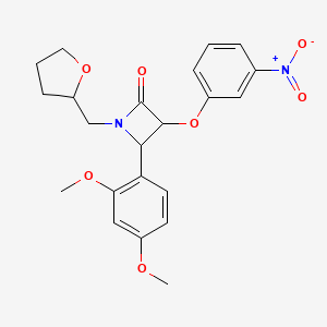4-(2,4-Dimethoxyphenyl)-3-(3-nitrophenoxy)-1-(oxolan-2-ylmethyl)azetidin-2-one