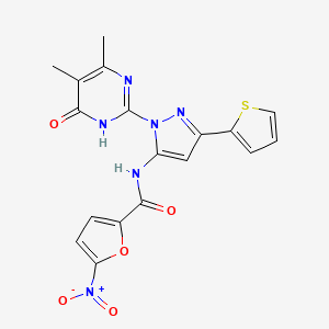 molecular formula C18H14N6O5S B2368539 N-(1-(4,5-二甲基-6-氧代-1,6-二氢嘧啶-2-基)-3-(噻吩-2-基)-1H-吡唑-5-基)-5-硝基呋喃-2-甲酰胺 CAS No. 1172736-63-8