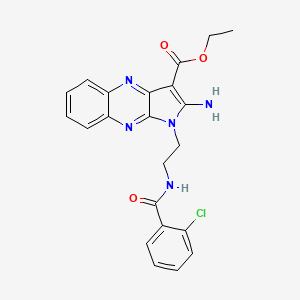 molecular formula C22H20ClN5O3 B2368546 Ethyl 2-amino-1-[2-[(2-chlorobenzoyl)amino]ethyl]pyrrolo[3,2-b]quinoxaline-3-carboxylate CAS No. 381696-25-9